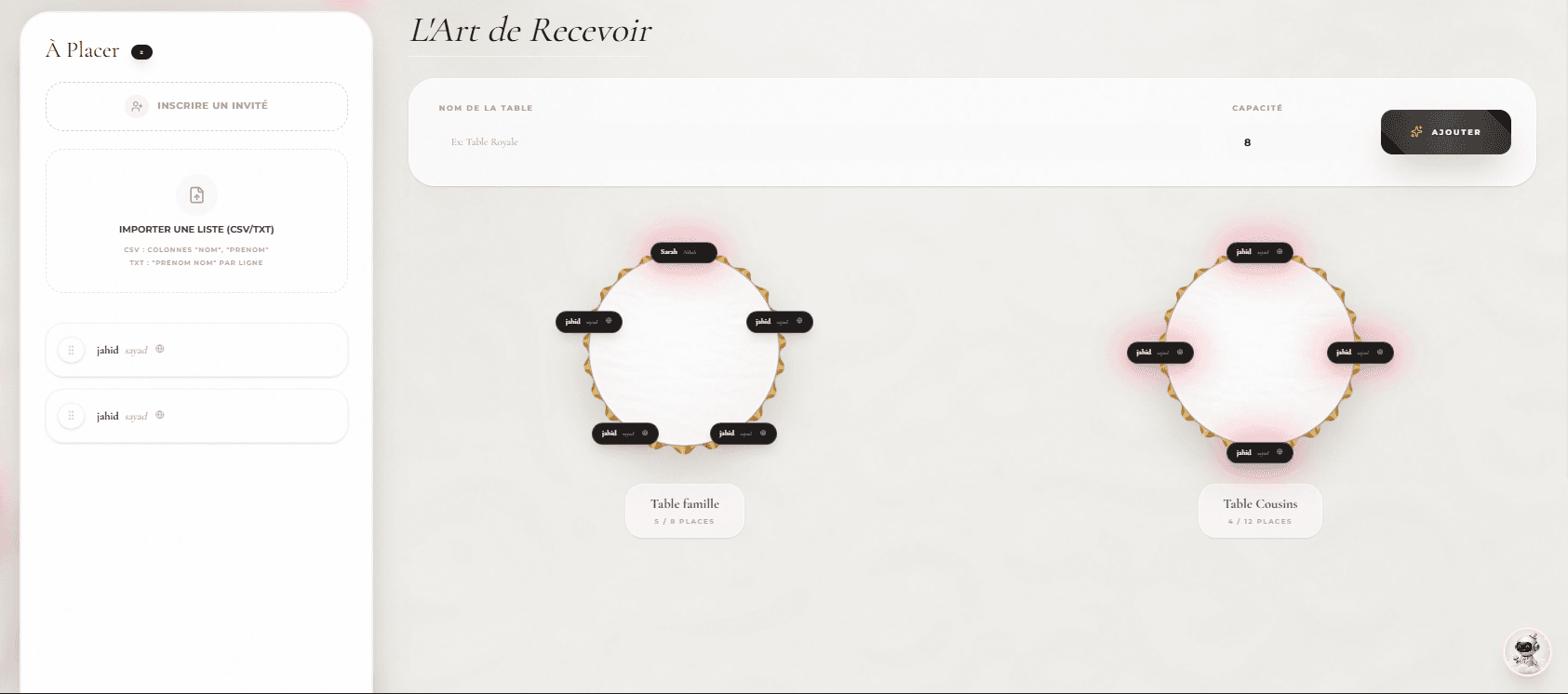 Outil de plan de table interactif Wedding OS