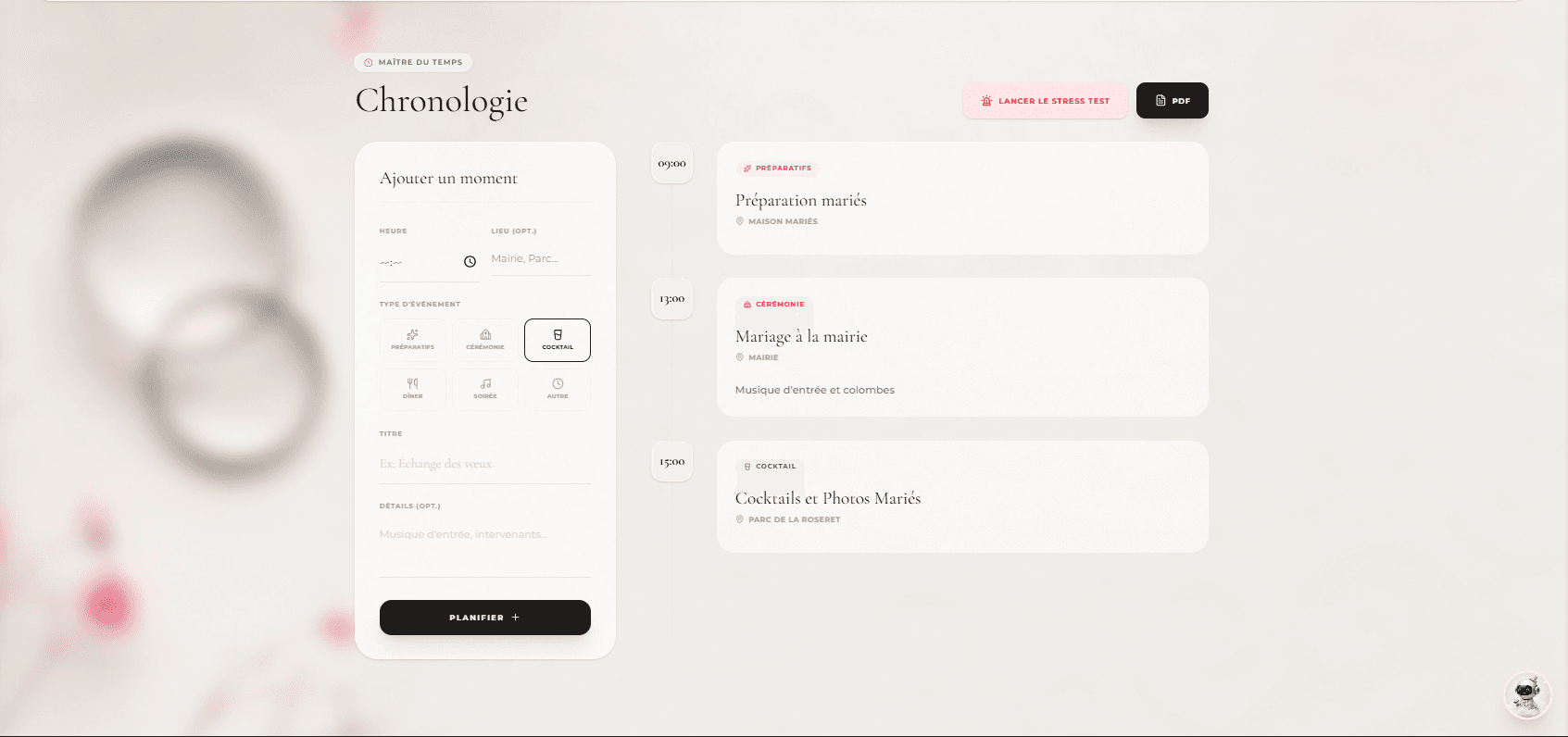 Outil de Rétroplanning et Timeline Mariage Wedding OS